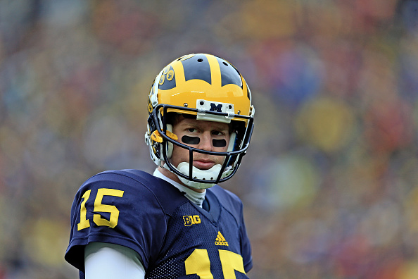 ANN ARBOR MI- NOVEMBER 28 Quarterback Jake Rudock #15 of the Michigan Wolverines during the game against the Ohio State Buckeyes at Michigan Stadium