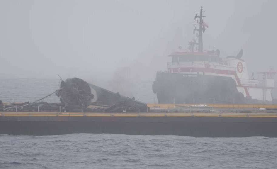 The damaged SpaceX booster stage lying on the barge. Image from Elon Musck's Twitter feed