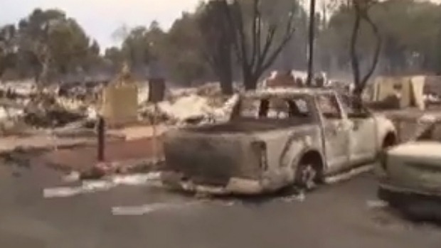 The devastation in Yarloop as filmed by Seven News Perth