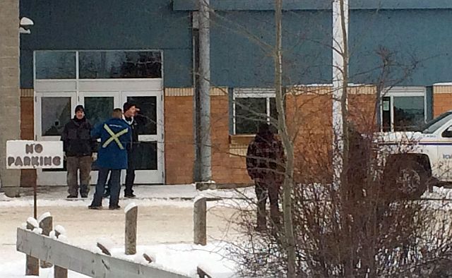 The outside of La Loche Community School where the gunman was arrested after the shooting