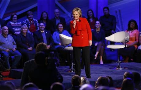 Democratic presidential candidate Hillary Clinton speaks during a CNN town hall at Drake University in Des Moines Iowa Monday Jan. 25 2016