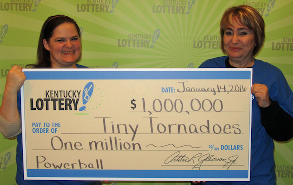 Tiny Tornadoes members Angel Lawrence and Tracy Leonard claimed the group's $1 million winning ticket