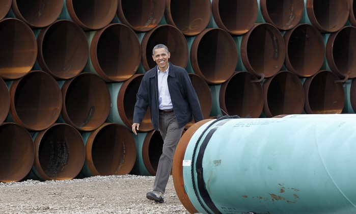 Obama arriving at the Trans Canada Stillwater Pipe Yard in Cushing Okla. Oklahoma leaders are praising the renewed momentum in Congress to approve construction of the northern leg of the Keyston