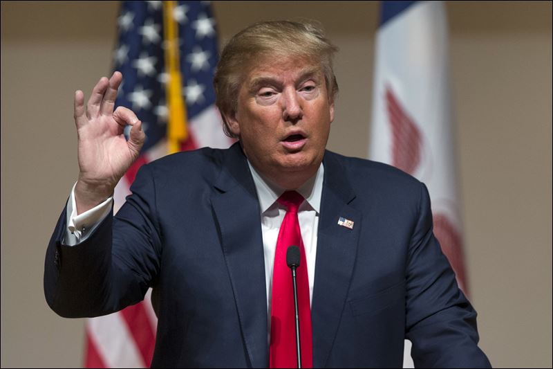 Republican presidential candidate Donald Trump speaks during a campaign rally at Dordt College today in Iowa