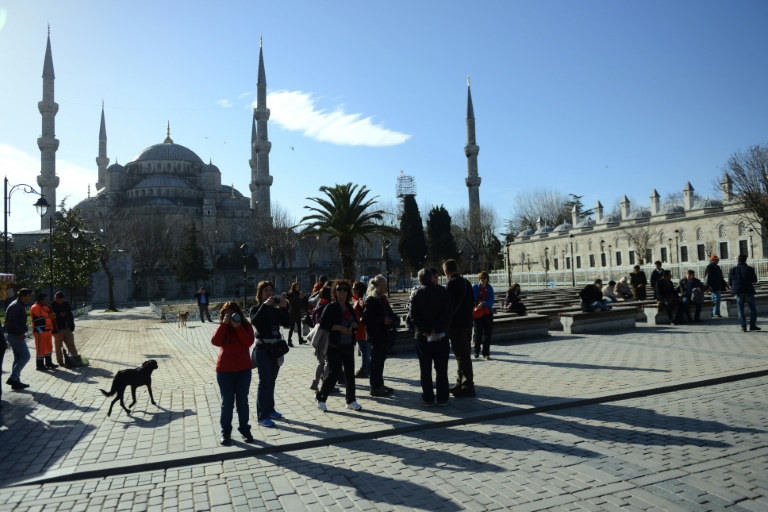 AFP  Ozan Kose Tourists walk by the famous Blue Mosque in Istanbul Turkey after a suicide attack nearby killed 10 tourists