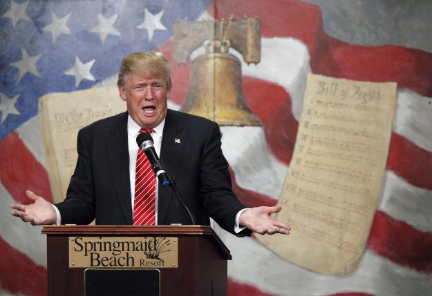 U.S. Republican presidential candidate Donald Trump speaks at the South Carolina Tea Party Coalition Convention in Myrtle Beach South Carolina on Saturday