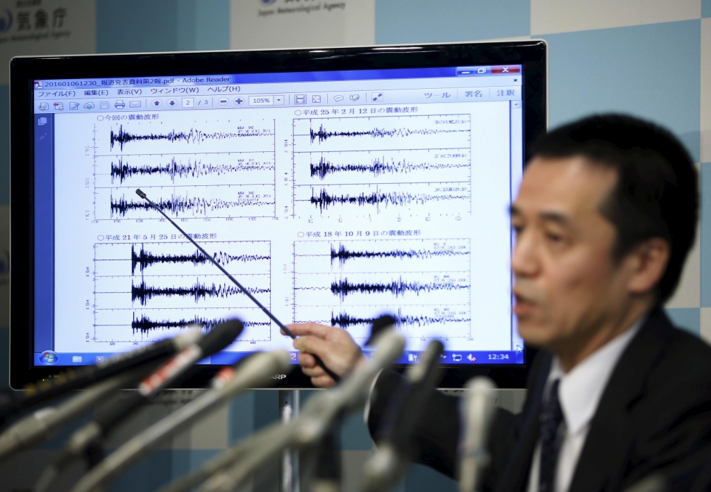 A Japan’s chief seismologist Yohei Hasegawa shows data from the moment of North Korea’s claim of a nuclear test. The evidence suggests it was not a hydrogen bomb as Pyongyang claims