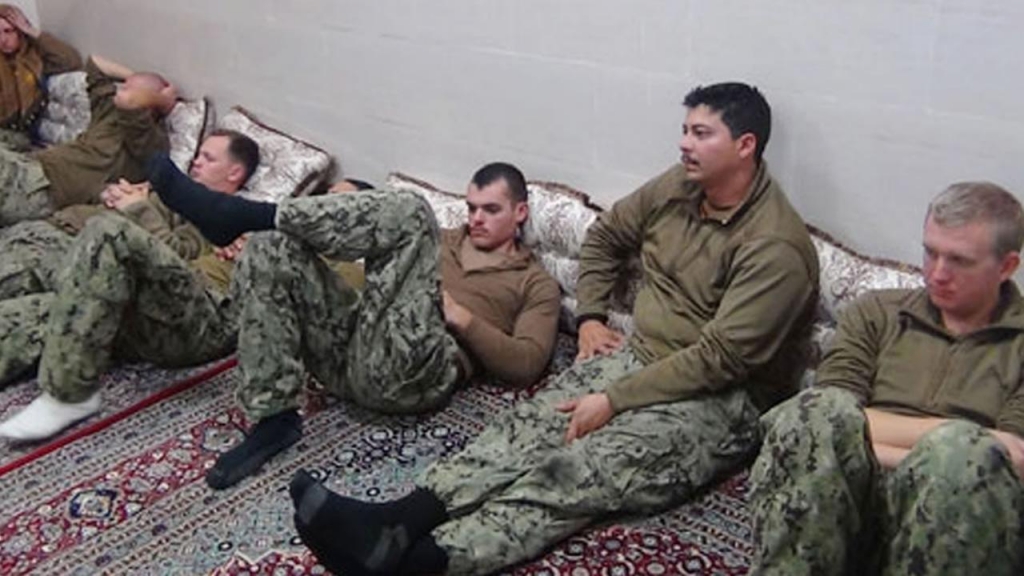 Iranian Revolutionary Guards on Wednesday Jan. 13 2016 shows detained American Navy sailors in an undisclosed location in Iran