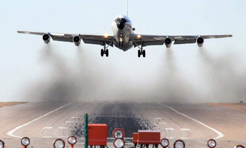 A WC-135W Constant Phoenix aircraft performs touch and go landing exercises Feb. 12 2009 at Offutt Air Force Base Neb. The Air Force said Wednesday Jan. 6 2016 that it would deploy a WC-135 with radiation-sniffing capabilities to test for radiation