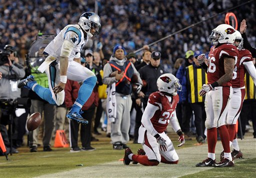 Carolina Panthers&#039 Cam Newton celebrates a first down run during the second half the NFL football NFC Championship game against the Arizona Cardinals Sunday Jan. 24 2016 in Charlotte N.C