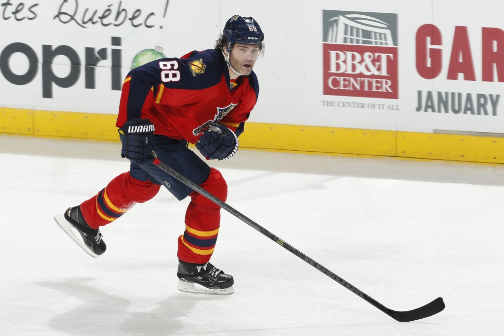 SUNRISE FL- DECEMBER 29 Jaromir Jagr #68 of the Florida Panthers skates up ice during third period action against the Montreal Canadiens at the BB&T Center