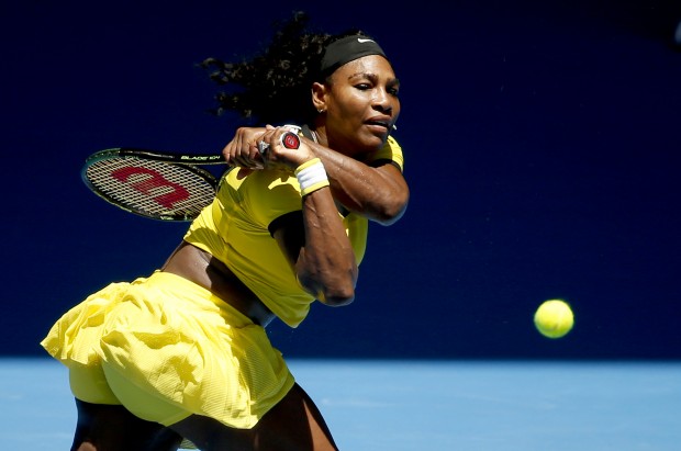 Serena Williams of the United States hits a backhand return to Hsieh Su Wei of Taiwan during their second round match at the Australian Open tennis championships in Melbourne Australia Wednesday Jan. 20 2016