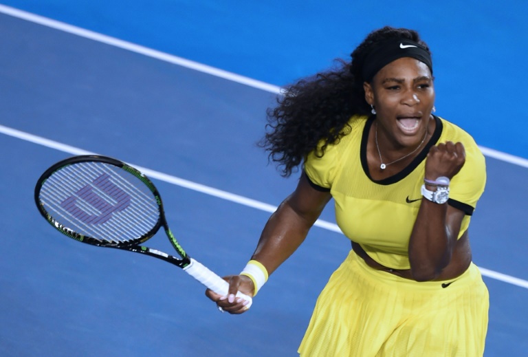 AFP  Greg Wood Serena Williams of the US celebrates after victory in her Australian Open women's singles semi-final match against Poland's Agnieszka Radwanska in Melbourne