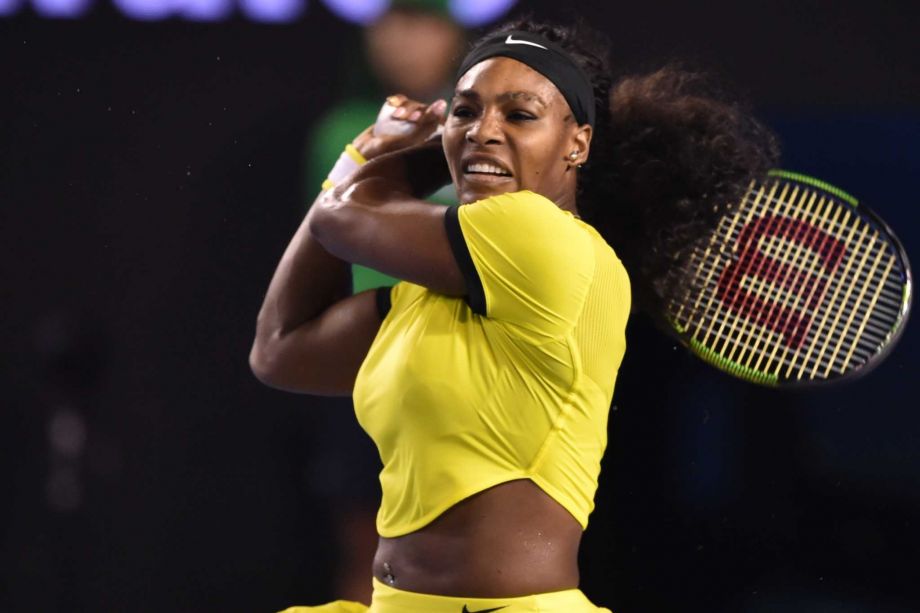 Serena Williams rips a return during her semifinal against Agnieszka Radwanska on Thursday