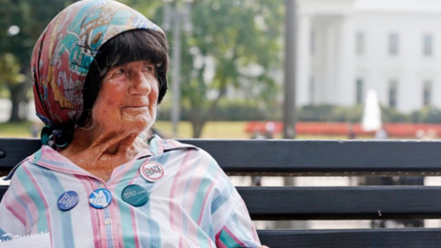 Sept. 12 2013 Protester Concepcion Picciotto who held a constant peace vigil in Lafayette Park across from the White House since 1981 sits on a park bench