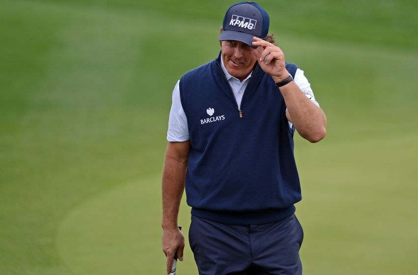 Phil Mickelson uses the toe of his hybrid to play a ridiculous shot