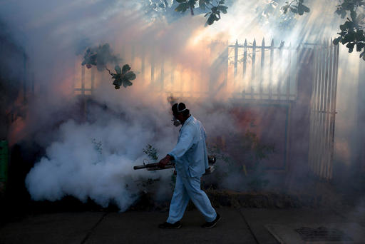 A health ministry worker fumigates a house to kill mosquitoes during a campaign against dengue and chikungunya and to prevent the entry of Zika virus in Managua Nicaragua Jan. 26 2016