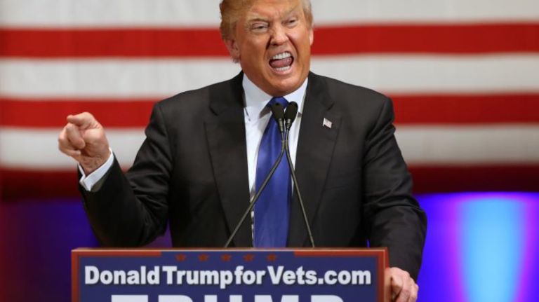 Republican presidential candidate Donald Trump speaks at