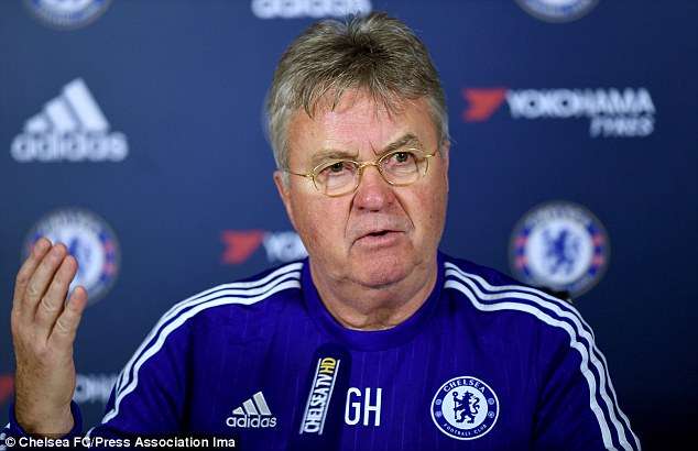 Chelsea coach Guus Hiddink a a press conference ahead of their game with Everton