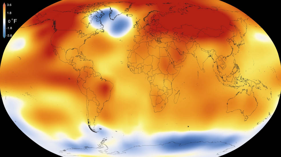 NASA posted this image on its website on Jan. 20 2016 while announcing 2015 was the warmest year since modern record began in 1880