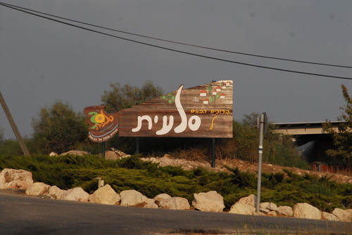 A sign welcoming visitors to the Israeli village of Sal'it in Judea and Samaria. A Palestinian man tried to stab Israeli security forces in the Israeli village of Sal’it