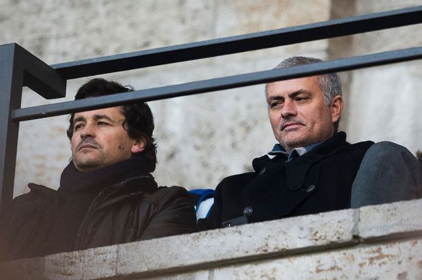 Former Chelsea manager Jose Mourinho attends the German first division Bundesliga football match Hertha Berlin v Borussia Dortmund