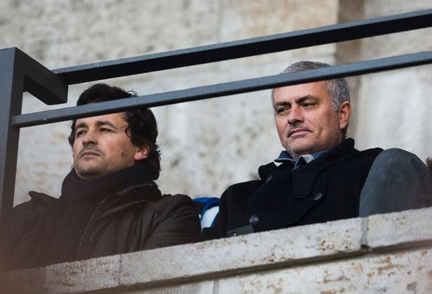 Former Chelsea manager Jose Mourinho attends the German first division Bundesliga football match Hertha Berlin v Borussia Dortmund