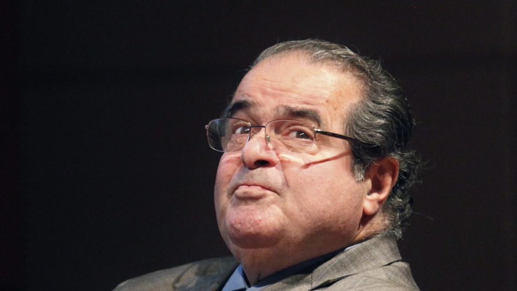 U.S. Supreme Court justice Antonin Scalia looks into the balcony before addressing the Chicago Kent College Law justice in Chicago. On Saturday Feb. 13 2016 the U.S. Marshals Service confirmed that Scalia has