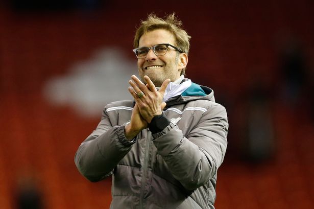 Jurgen Klopp celebrates at the end of the match