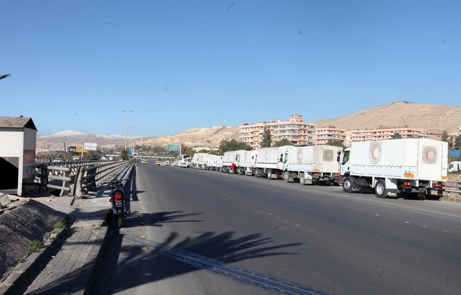 An aid convoy headed for besieged rebel towns.     EPA  Youssef Badawi