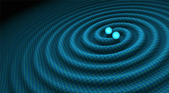 An artist's impression of gravitational waves generated by binary neutron stars