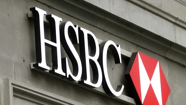 The logo of HSBC bank is seen at a branch office at the Paradeplatz in Zurich