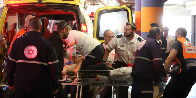 Arrival of wounded at Shaare Tzedek Medical Center after the stabbing attack in Gush Etzion