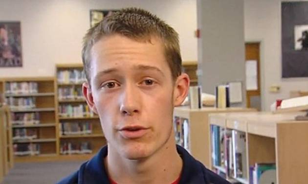 In this image made from video and provided by WMAR-TV in Baltimore David Eisenhauer conducts an interview discussing his athletic and academic aspirations for a weekly feature on high school athletes in the Baltimore area. Now the subject of shocking