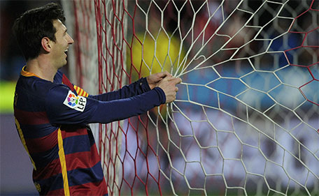 Barcelona's Lionel Messi reacts during match Sporting v Barcelona Spanish Liga BBVA- El Molinon stadium Gijon- 17/02/16