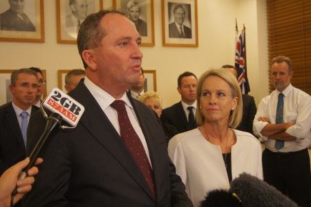 Barnaby Joyce and Fiona Nash address the Canberra press, after last night's leadership vote