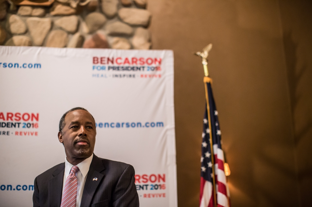 MANCHESTER IA- JANUARY 31 Republican presidential candidate Ben Carson speaks at a campaign event at Fireside Pub and Steak House