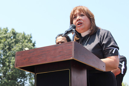 United Methodist Bishop Minerva Carcano of Los Angeles spoke at a rally before more than 100 protesters were arrested in front of the White House