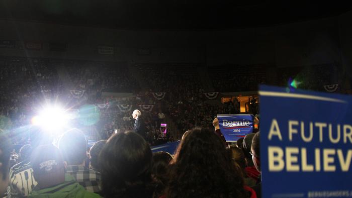 Bernie Sanders speaks Monday during a rally at UMass Amherst