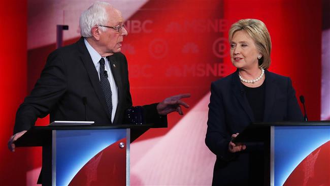 Democratic presidential candidates former Secretary of State Hillary Clinton and US Sen. Bernie Sanders during their MSNBC Democratic Candidates Debate