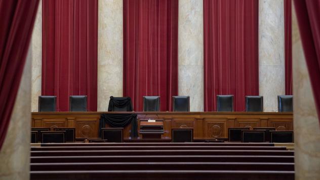 A black wool crepe was draped over Justice Antonin Scalia's chair at the Supreme Court following his death