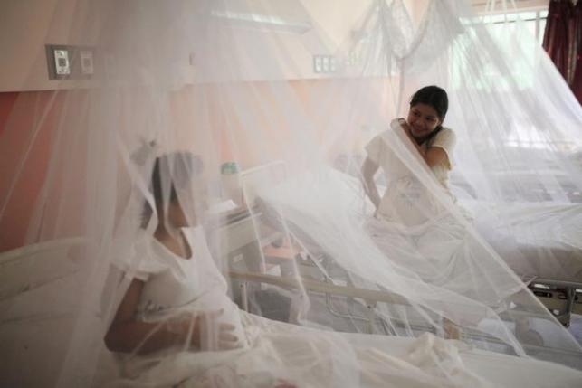 Pregnant women are covered with mosquito nets at the Women National Hospital in an effort to prevent being bitten by mosquitoes that might carry Zika Dengue and Chikungunya viruses in San Salvador El Salvador