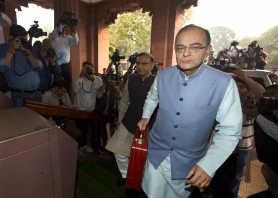 Indian Finance Minister Arun Jaitley arrives at parliament