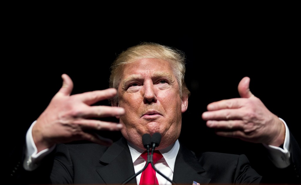 Republican presidential candidate Donald Trump speaks at a campaign event Sunday Feb. 21 2016 in Atlanta