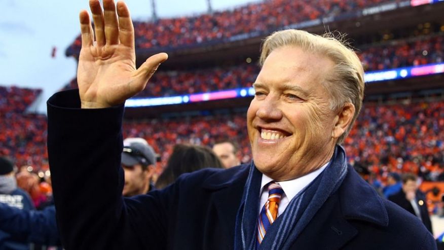 Jan 24 2016 Denver CO USA Denver Broncos general manager John Elway celebrates after defeating the Denver Broncos in the AFC Championship football game at Sports Authority Field at Mile High. Mandatory Credit Mark J. Rebilas-USA TODAY Sports