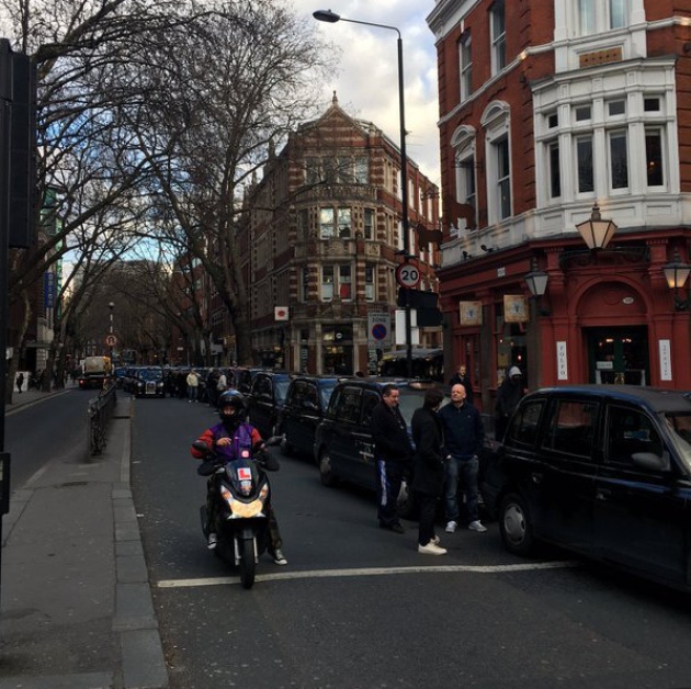 Cambridge Circus at a standstill during this afternoon