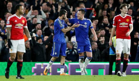 Chelsea's Diego Costa celebrates scoring with John Terry