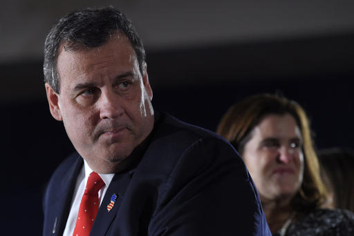 New Jersey Governor Chris Christie looks on at his primary election night party in Nashua N.H. Feb. 9 2016