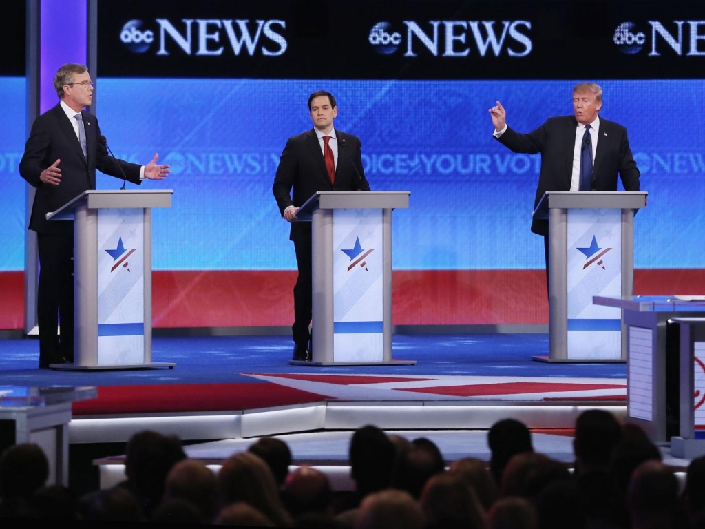 Republican presidential contenders from left Jeb Bush Marco Rubio and Donald Trump in the televised debate