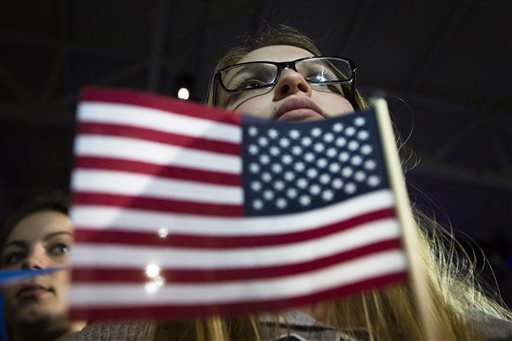 An audience member listens as Democratic presidential candidate Sen. Bernie Sanders I-Vt. speaks during a campaign stop at the University of New Hampshire Whittemore Center Arena Monday Feb. 8 2016 in Durham N.H